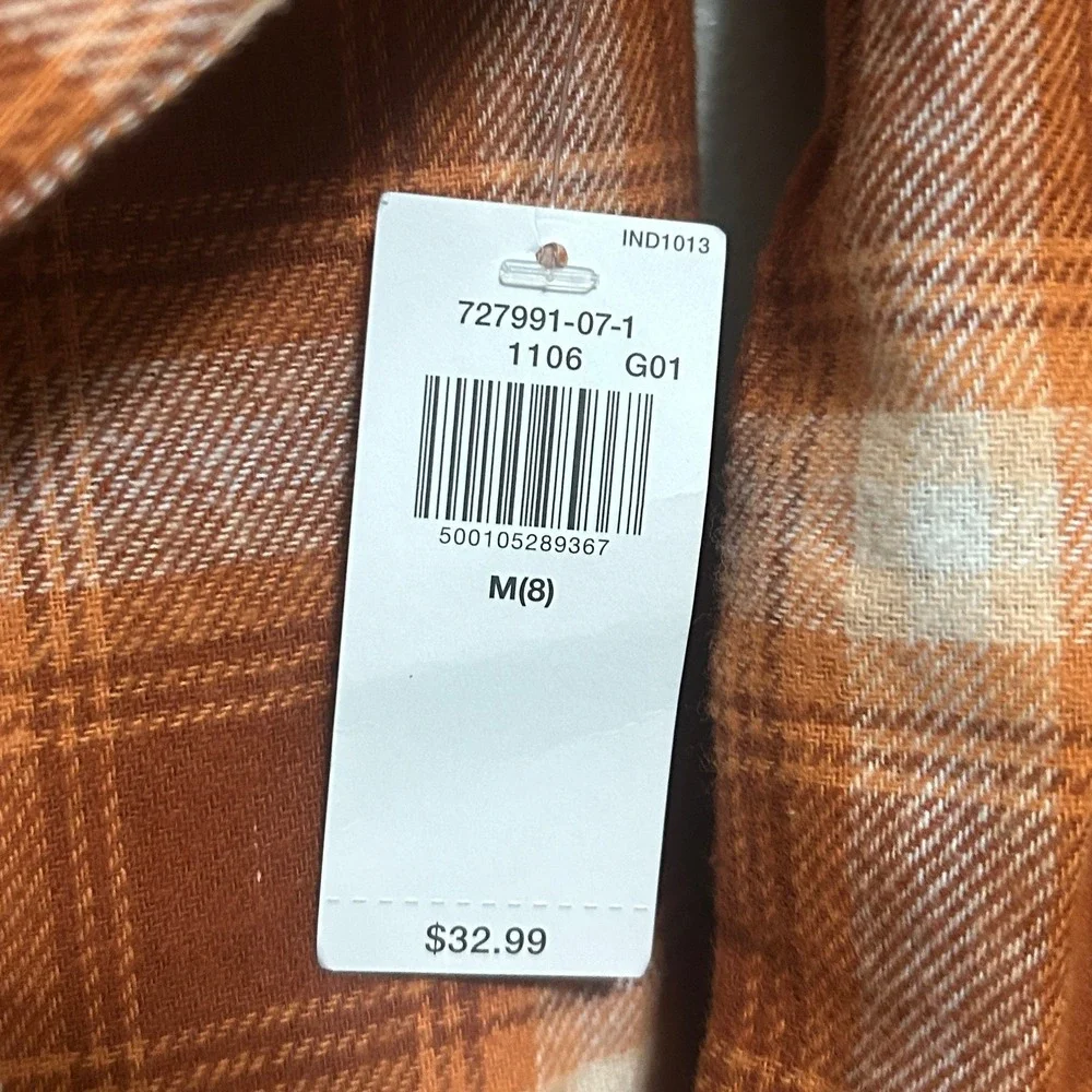 Old Navy Flannel Shirt Kids M (8) Orange Plaid NWT Long Sleeve Button Down Boys